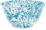Crow Canyon Home Enamelware Salad Bowl, 5 quart, Turquoise/White Splatter