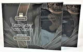 Fineline Flairware Collection Heavy Duty Black Plastic Spoons - Quality, Extra Durable Disposable Teaspoons, Practical for Serving and Portioning Hot and Cold Food [200 count]