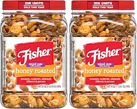 Fisher Snack Honey Roasted Mixed Nuts with Peanuts,24 Ounces,Peanuts,Cashews,Almonds,Filberts,Pecans,(Pack of 2)