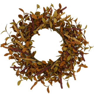 WreathDream Fall Wreath, 20 Inch Eucalyptus and Grain, Orange