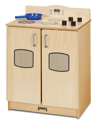 Culinary Creations Play Kitchen Stove by Jonti-Craft – 27 inches (H) x 20 inches (W) x 15 inches (D), Metal, Natural Wood, Model 2409JC