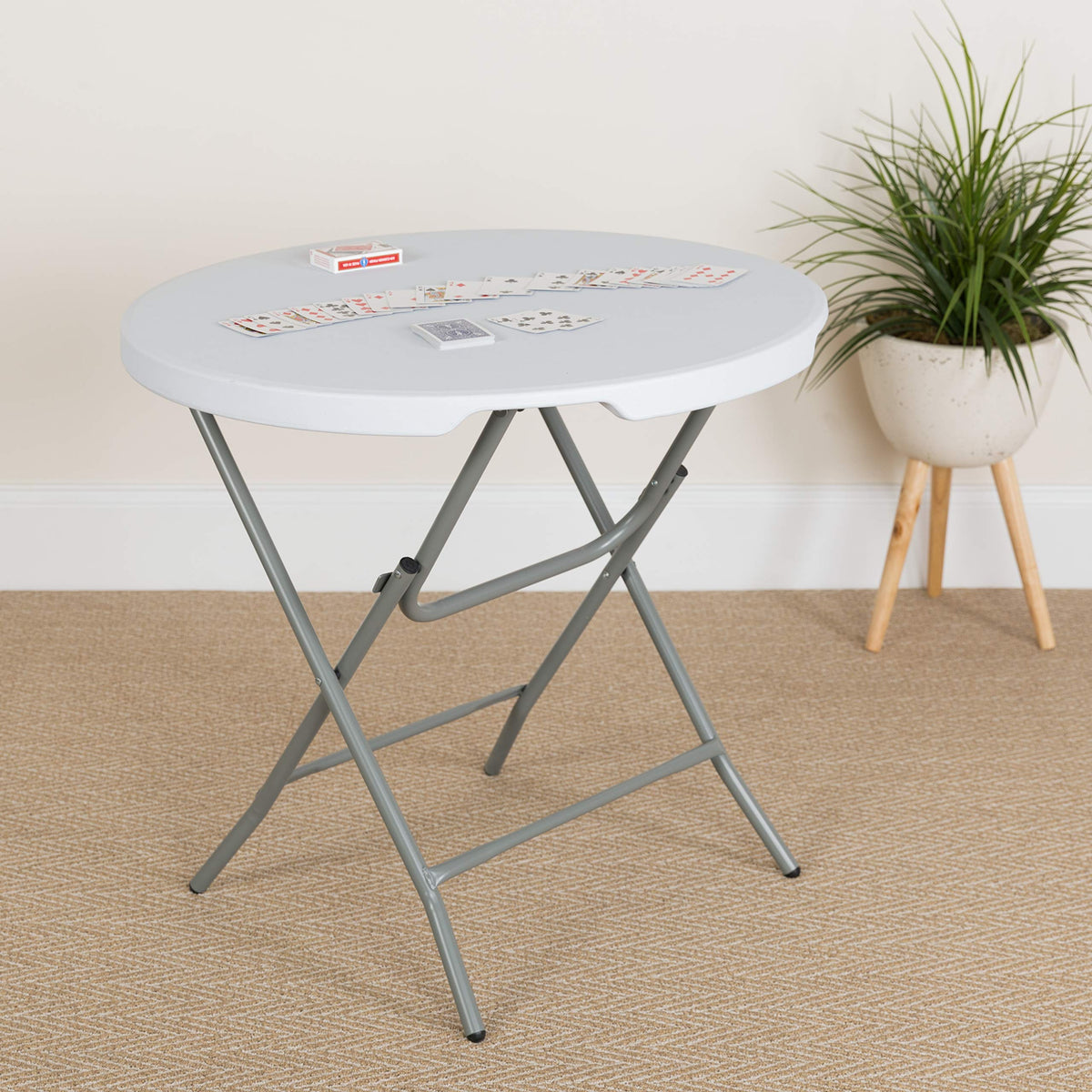 2.63 ft Plastic Round Folding Table by Flash Furniture – 32" Round, Plastic, Metal, Plastic: Polyethylene, Granite White, Model RB-32R-GW-GG