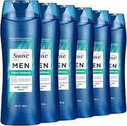Suave Men Fresh Defense 2in1 Body & Face Wash with Glycerin & Vitamin E, Paraben & Phthalate Free, Cleanse, Moisturize & Refresh, Long-Lasting Fragrance, 18 FL OZ, 6 Count