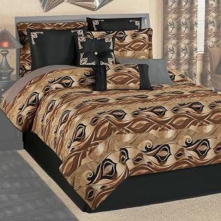 Touch of Class Paragon Comforter, King, 8 Pc Set | Black, Tan & Brown, Abstract Geometric, Oversized King Comforter, Bedskirt, 2 King Shams, 2 Euro Shams & 2 Accent Pillows
