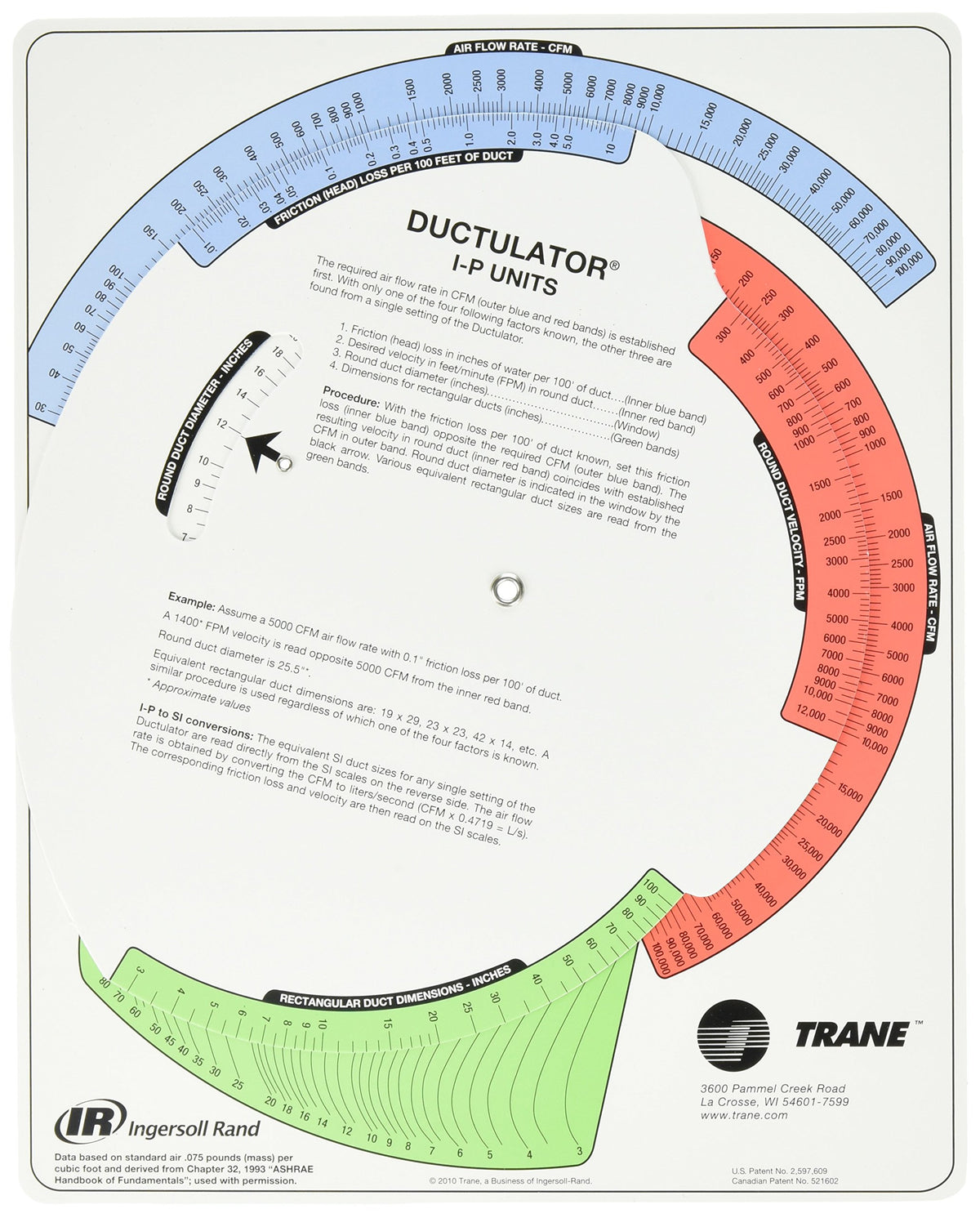 Ductulator with Sleeve by Trane – Small, Plastic, Blue,Green,Red, Model TD1