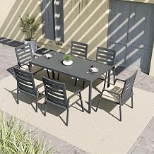 LeisureMod Marlin Extendable Dining Table - Powder-Coated Aluminum, Modern Patio Table, Integrated Leaf, Seats 6-8, Weather-Resistant, Black