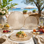 Liacere Plastic Plates, 60 Piece Set, Brown with Gold Rim