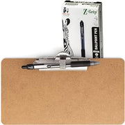 Officemate Receipt Clipboard with Pen Holder, 9 x 5.3-Inch Memo Size, Side Metal Clip, Portable Writing Surface for Receipts, Order Slips, and Small Forms, Brown + 12 Zebra Pens