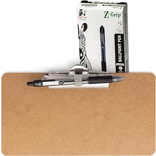Officemate Receipt Clipboard with Pen Holder, 9 x 5.3-Inch Memo Size, Side Metal Clip, Portable Writing Surface for Receipts, Order Slips, and Small Forms, Brown + 12 Zebra Pens