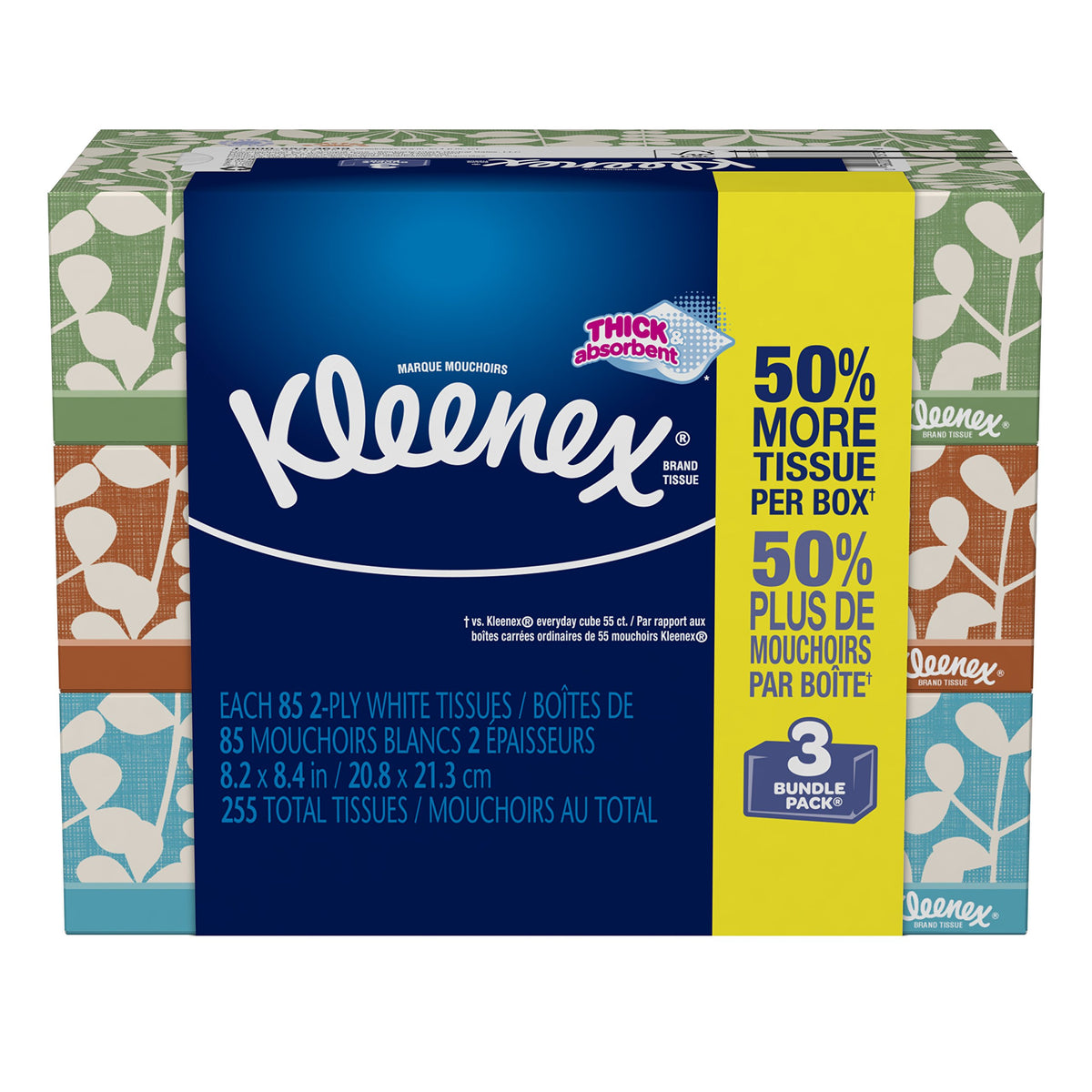 Everyday Facial Tissues by Kleenex – 3 Count (Pack of 85), Paper, White, Pack of 85