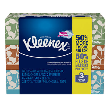 Everyday Facial Tissues by Kleenex – 3 Count (Pack of 85), Paper, White, Pack of 85