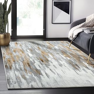 Abani Rugs Grey and Brown Contemporary Abstract Area Rug Contemporary Style, Porto Collection Stain Shedding Resistant, 4' x 6' Rectangle