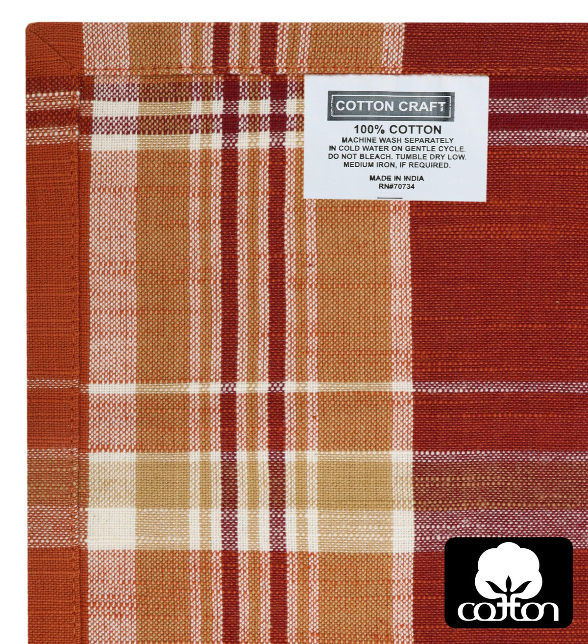 Cotton Craft Harvest Plaid Cloth Napkins, 17 x 17 Inch, Rust Multi Set of 12