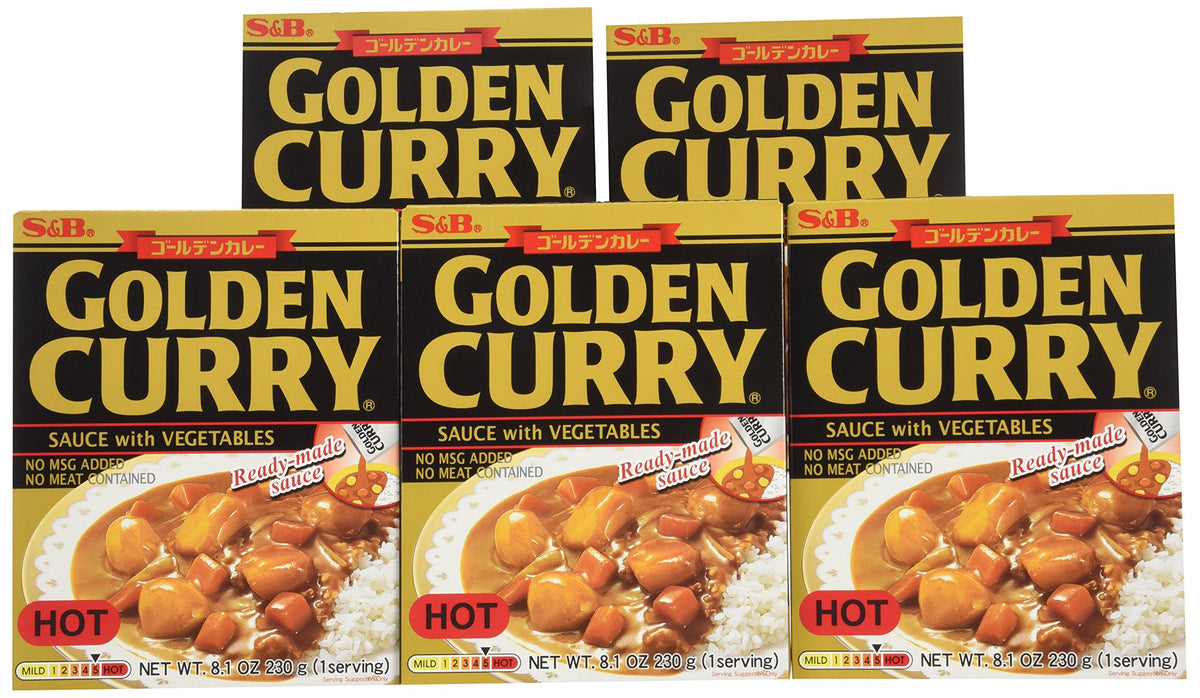 Curry Gold Vegetable Hot by S&B – 8.1 Ounce (Pack of 5), Pack of 5