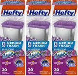 Medium Trash Bags by Hefty – 20 Count (Pack of 3), 8.0 gallons, PE, Purple, Pack of 3