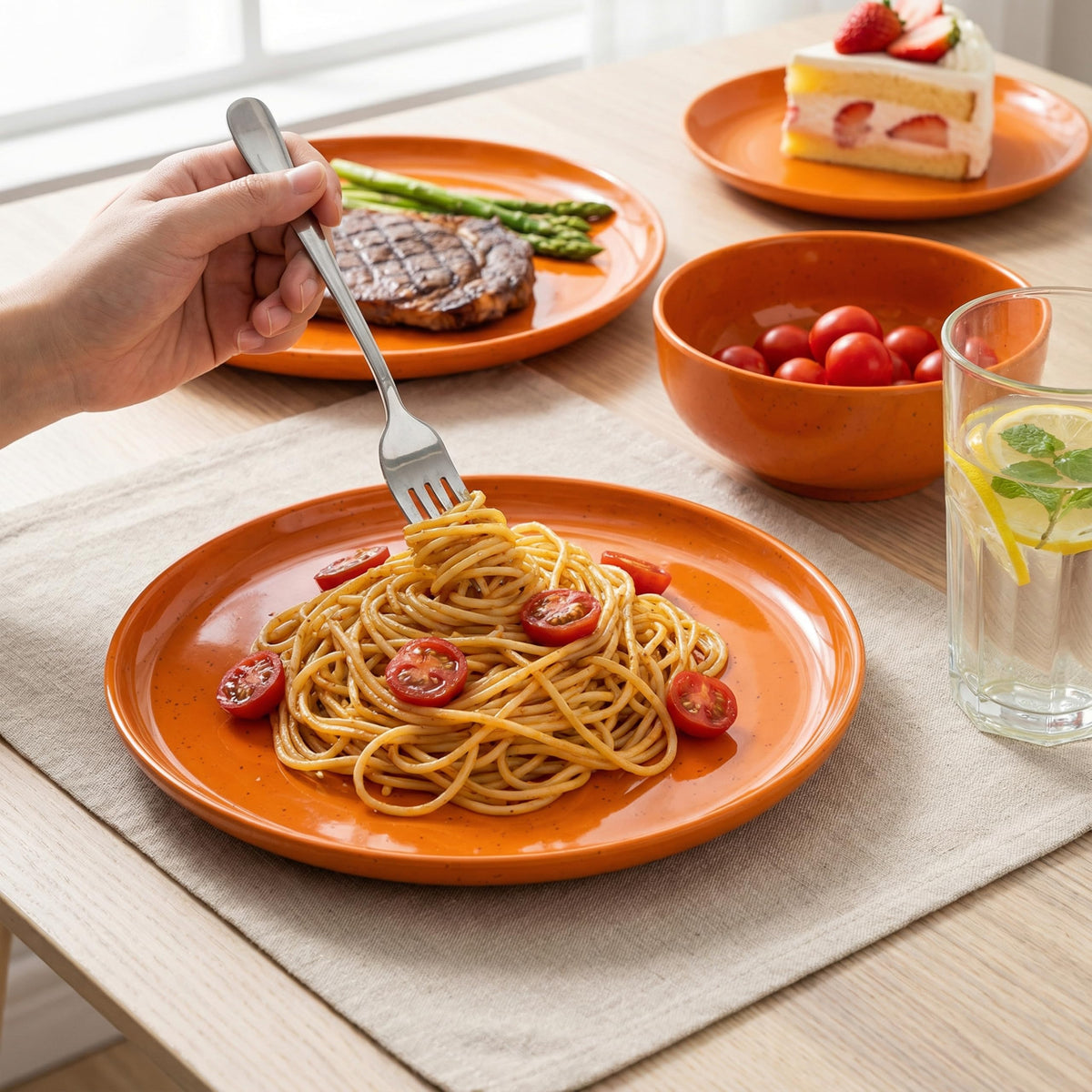 ONEderful Melamine Dinner Plates, 11 Inch, Set of 4, Orange
