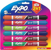 EXPO Dry Erase 2-in-1 Markers, Chisel Tip, Assorted, 6-Count