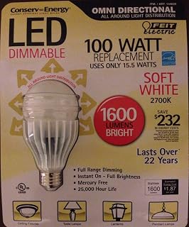 Feit Electric OMNI100W 15.5W Omni Directional Dimmable LED Bulb, 1600 Lumens, Soft White