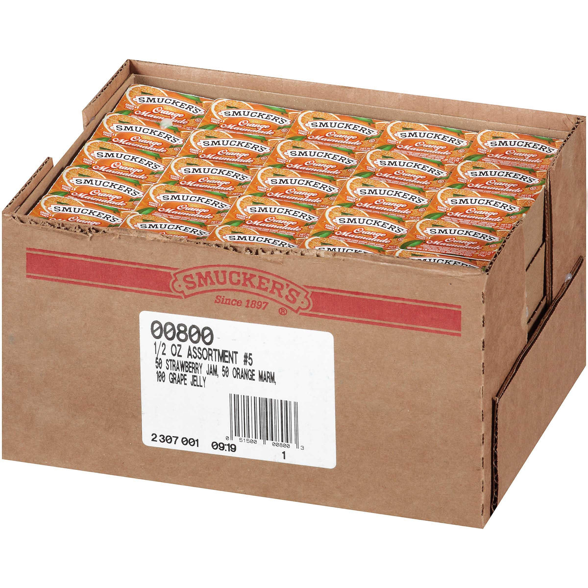 Smuckers Assortment 5 Jelly by Smucker's – 0.5 oz, Pack of 200, Model 5150000800