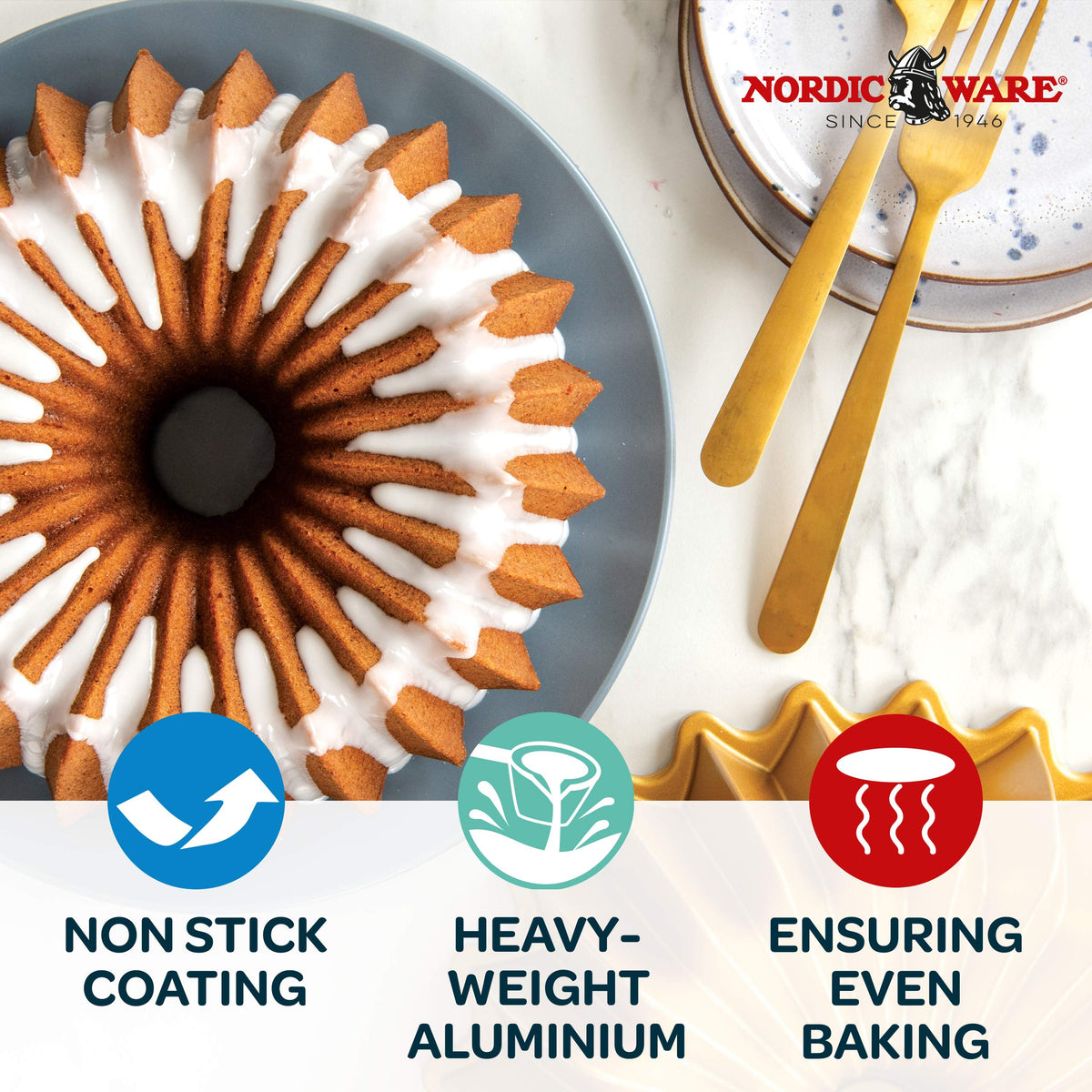 Nordic Ware Bundt, 10-Cup (Pack of 3) / Bundt Pan / Gold Bundt Pans