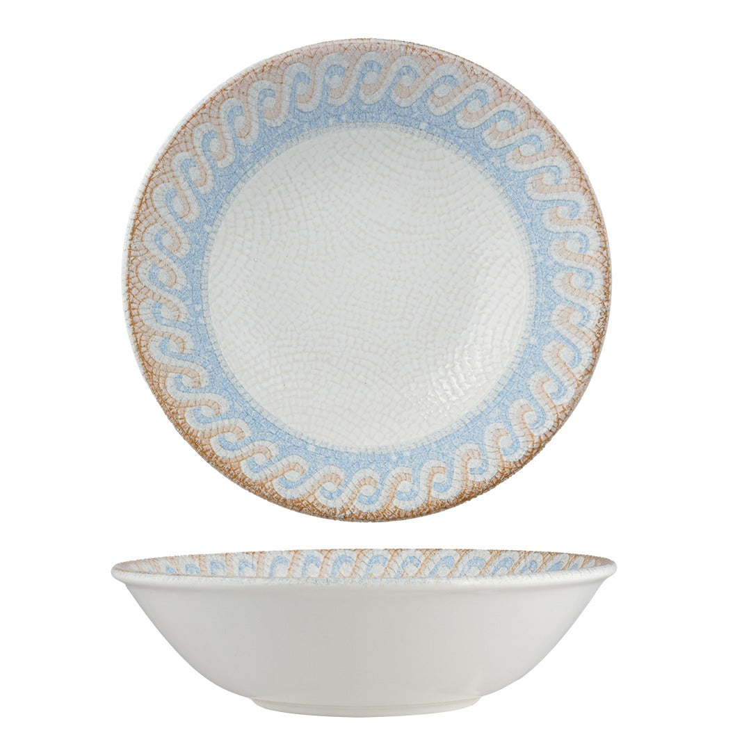 Ariane Fine Porcelain Cruise Amalfi Porcelain Bowl, 11.83 oz., 6/Case - Athena White Tan Wave Rim