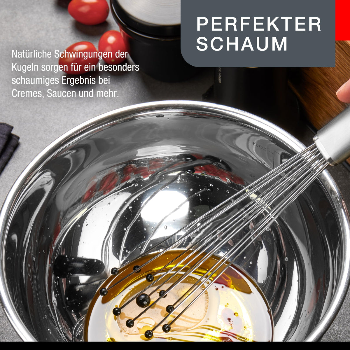 PRIMELINE Ball Whisk - Nylon Balls Hand Whisk Ideal for Coated Pots and Pans Whisk by GEFU – 6.2, High-quality stainless steel / plastic, Silver, Model 29239