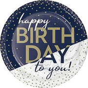Creative Converting Navy and Gold Birthday Dessert Plates, 8 ct