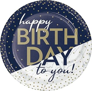 Creative Converting Navy and Gold Birthday Dessert Plates, 8 ct