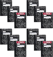 Mead Composition Notebook, 12 Pack, Wide Ruled Paper, 7-1/2" x 9-3/4", 100 Sheets per Comp Book, Black Marble (38301)