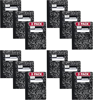 Mead Composition Notebook, 12 Pack, Wide Ruled Paper, 7-1/2" x 9-3/4", 100 Sheets per Comp Book, Black Marble (38301)