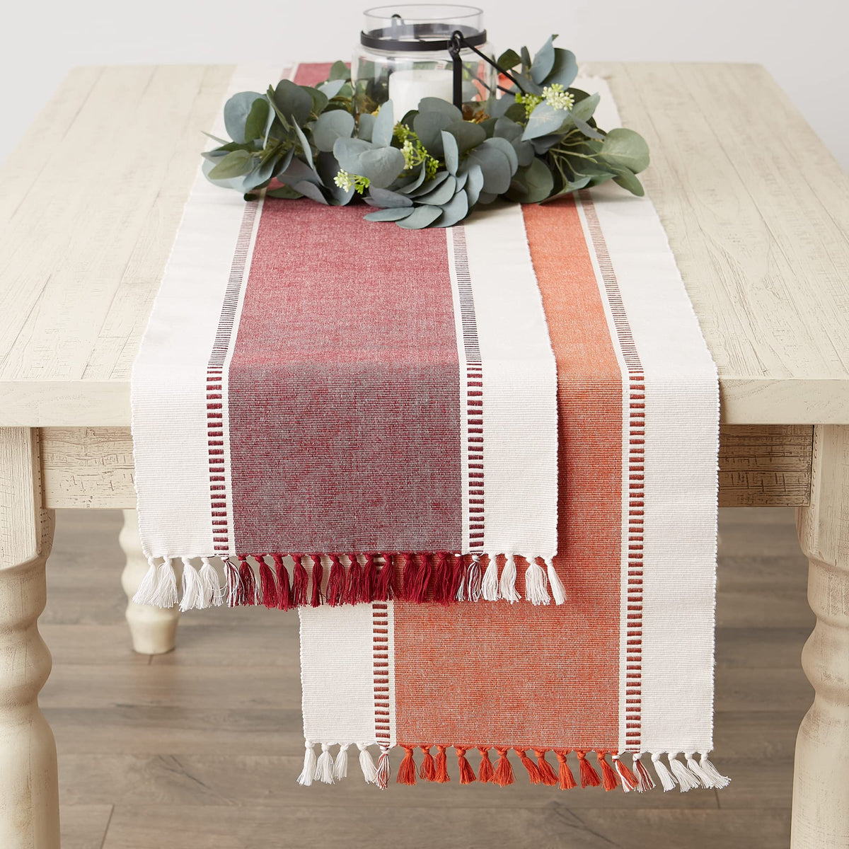 DII Dobby Stripe Table Runner, 13 x 72 Inch, Burnt Orange