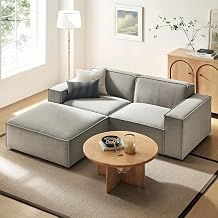 Modway Restore Performance Fabric Upholstered 3-Piece Modular Loveseat with Ottoman in Pewter - Low Profile Sectional Sofa Set with Coil Seat Support and French Piping