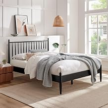Modway Zane King Size Spindle Bed in Black – Solid Wood Platform Bed Frame with Headboard, No Box Spring Needed