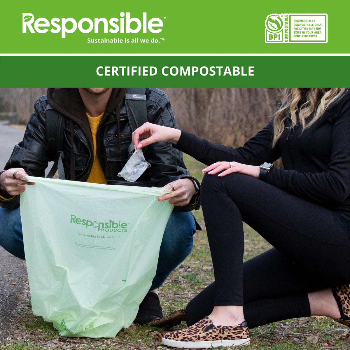 Compostable Tall Kitchen Trash Bags 33 Gallon - Heavy Duty Multipurpose Bin Liners for Food Scraps by Responsible Products – Pack of 360
