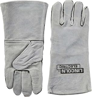 Lincoln Electric Leather Welding Gloves KH641, Premium Heat Protection, Commercial Quality, Cotton Lined, Gauntlet Cuff, Grey