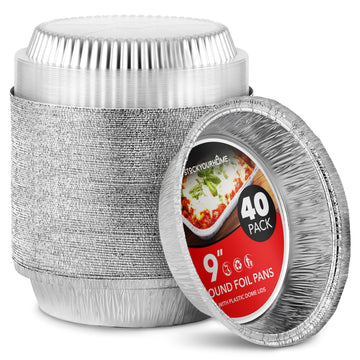 9" Round Aluminum Foil Pans with Lids (40 Pack) Pie Tins Disposable 9 Inch with Lid by Stock Your Home – 9 inches, Aluminum, Silver, Pack of 40, Model 2915