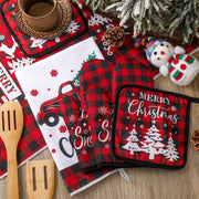 Bencailor Christmas Kitchen Linen Set, Red Truck Buffalo Plaid, 8 Pieces