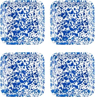 Crow Canyon Home Splatter Enamelware Small Square Trays, Set of 4, Blue