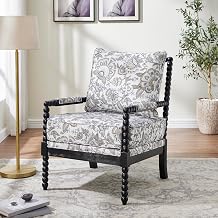 Roundhill Furniture Belvoir Upholstered Spool Accent Chair with Turned Wood Frame, Floral with Black Finish