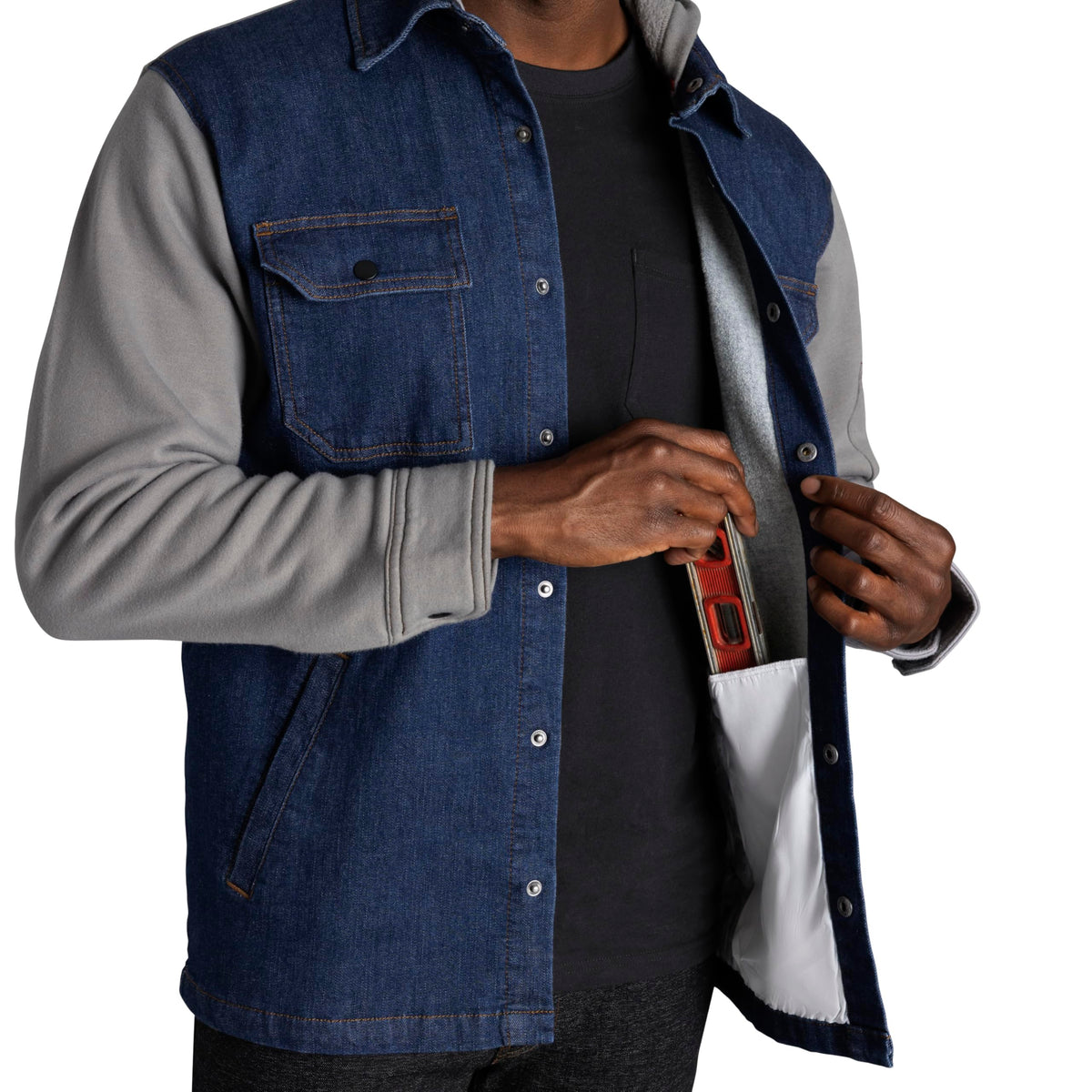 Men's Denim & Fleece Hooded Shirt Jacket by Red Kap – Cotton, Denim / Black, Model S5DJBK RG 3XL