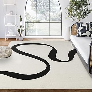 Abani Deco Collection Area Rug - Cream & Ivory Modern Abstract Ribbon Design - 10' x 14' - for Living Room, Bedroom & Office