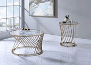 32" Clear Glass Top Coffee Table by VUSVAB – Metal, Champagne