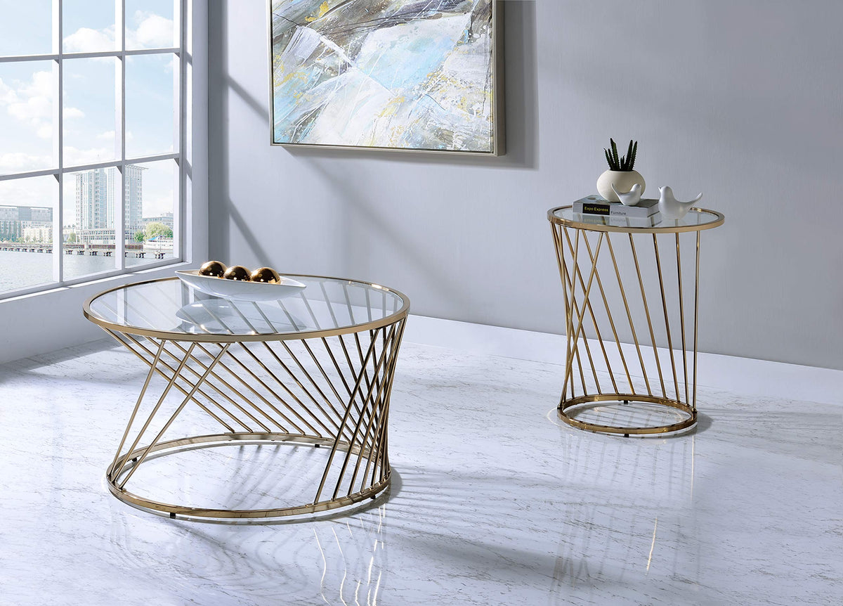 32" Clear Glass Top Coffee Table by VUSVAB – Metal, Champagne