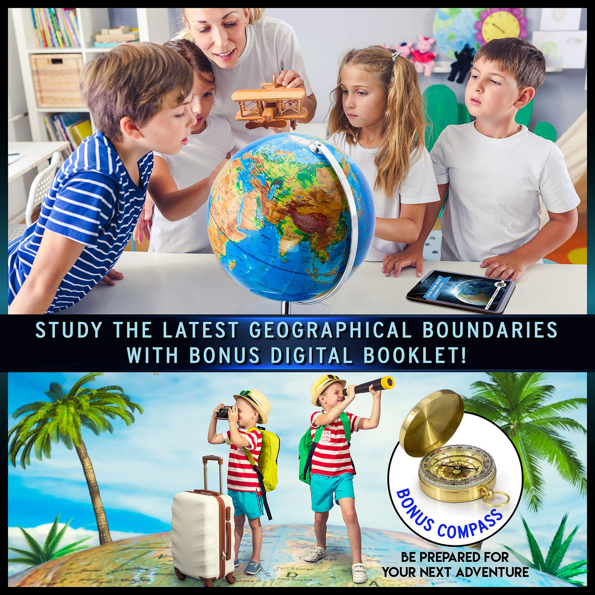 13” Illuminated Constellation World Globe for Kids & Adults by GET LIFE BASICS – Plastic, Geographic Map with Illuminated Constellations, Model glb101