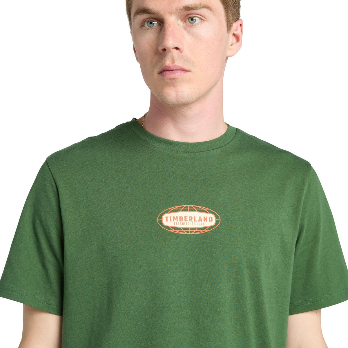 Men's Short Sleeve Front and Back Graphic Tee by Timberland – Cotton, Black Forest Green