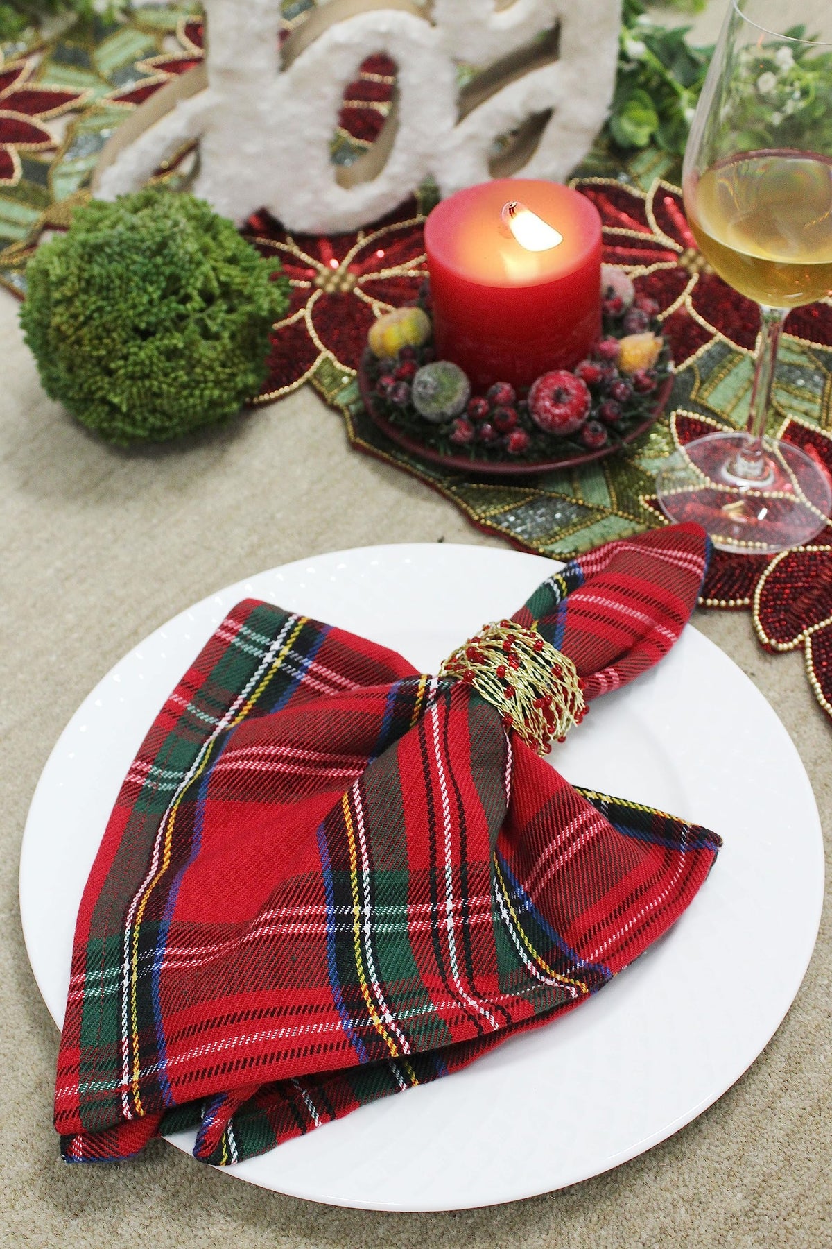 Cotton Craft Beaded Napkin Rings, 8 Pack, Red Gold