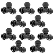 Union Tee 1/4" OD Tube 10 Pack by John Guest – Acetal Copolymer, Black, Pack of 10, Model 4-PP0208E