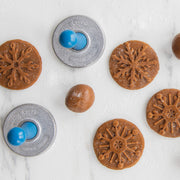 Nordic Ware Falling Snowflake Cast Cookie Stamps / Set of 3 / Silver with Blue Handles Cookie Stamps