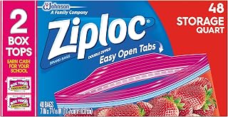 Ziploc Storage Bags with New Grip 'n Seal Technology, For Food, Sandwich, Organization and More, Smart Zipper Plus Seal, Quart, 3 pack, 150 count