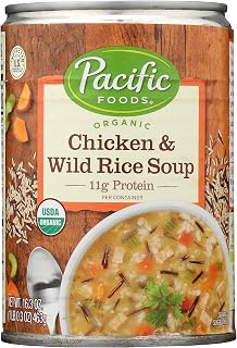 Pacific Foods Organic Chicken & Wild Rice Soup, 11g Protein, USDA Certified Organic, 16.3 Oz (Pack of 12)